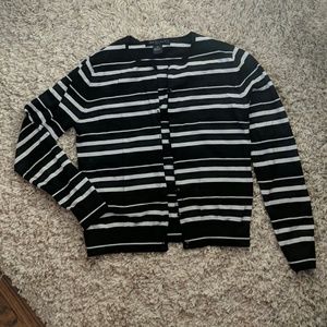 August Silk PM black white stripe cardigan Anthro